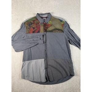 Desigual Mens Graphic Casual Shirt Size XXL Blue Cotton L/S Patchwork Artwork